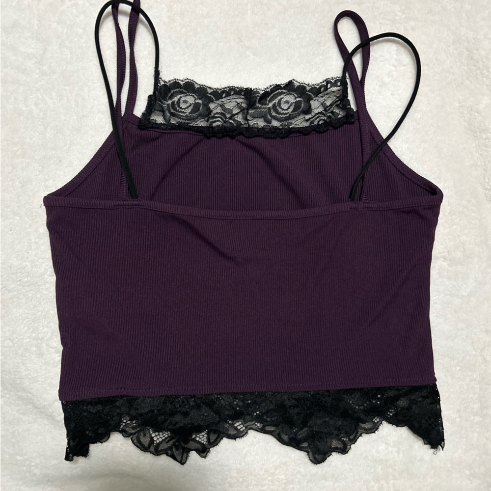 ROMWE Dark Purple Cropped Camisole with Black Lace - Picture 3 of 3